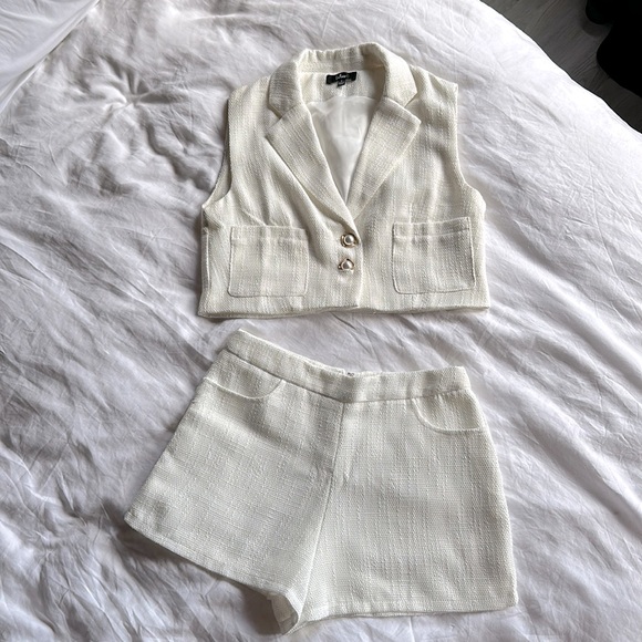 Lulus Perfect Company Ivory Tweed Blazer and Short Set - Picture 1 of 1